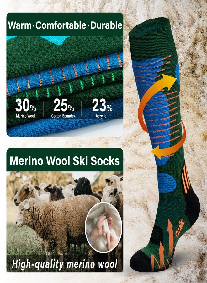 Ozaiic Merino Wool Ski Socks Mens Womens 2 Pairs for Skiing, Snowboarding, Thermal Knee High Winter Warm Sports Performance Socks - Image 2